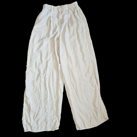 aerie Pants - Aerie Pleated Wide Leg Trousers Lyocell Stretchy Waist Sz XS Baggy Pockets Cream